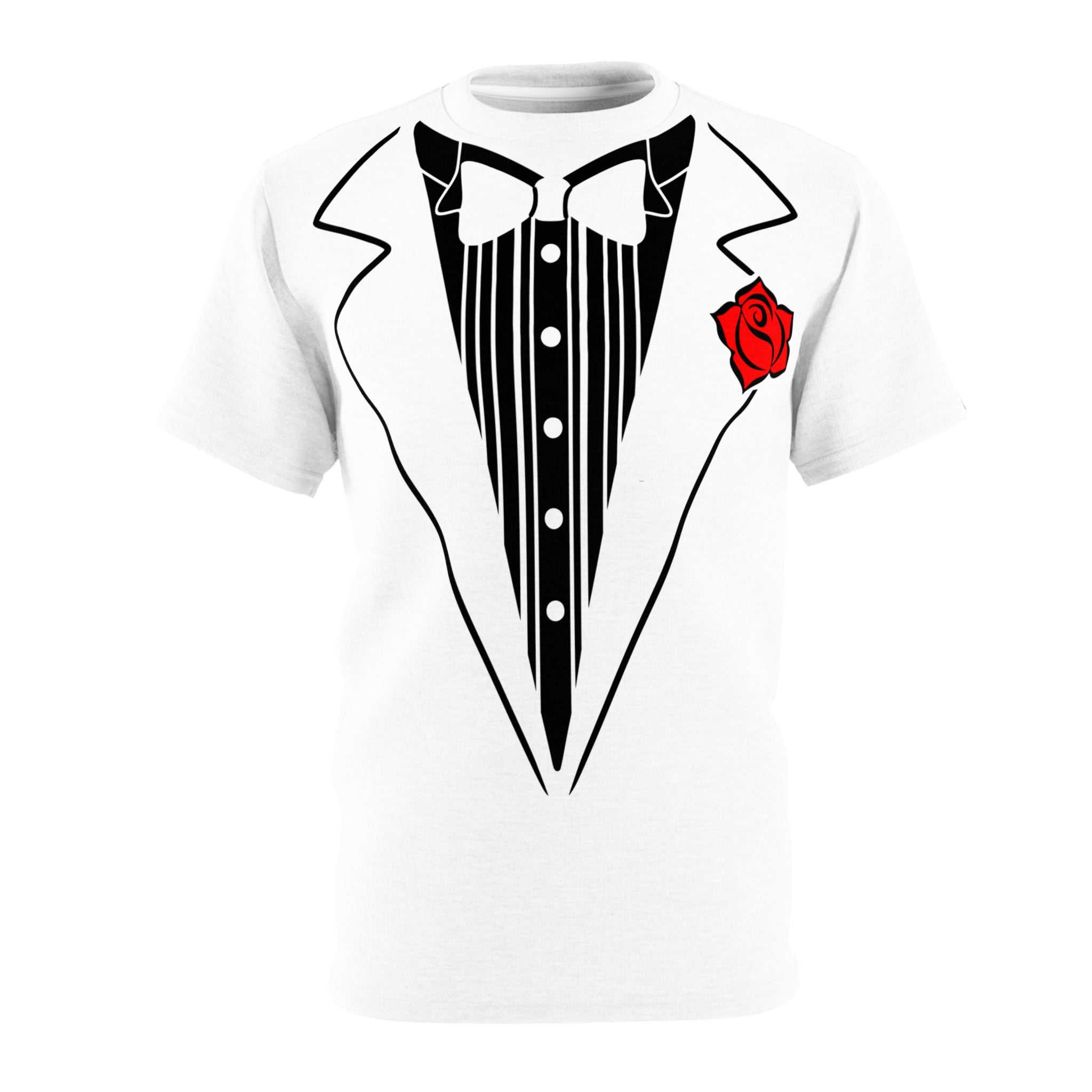 "All-Over Print" White Tux T-Shirt