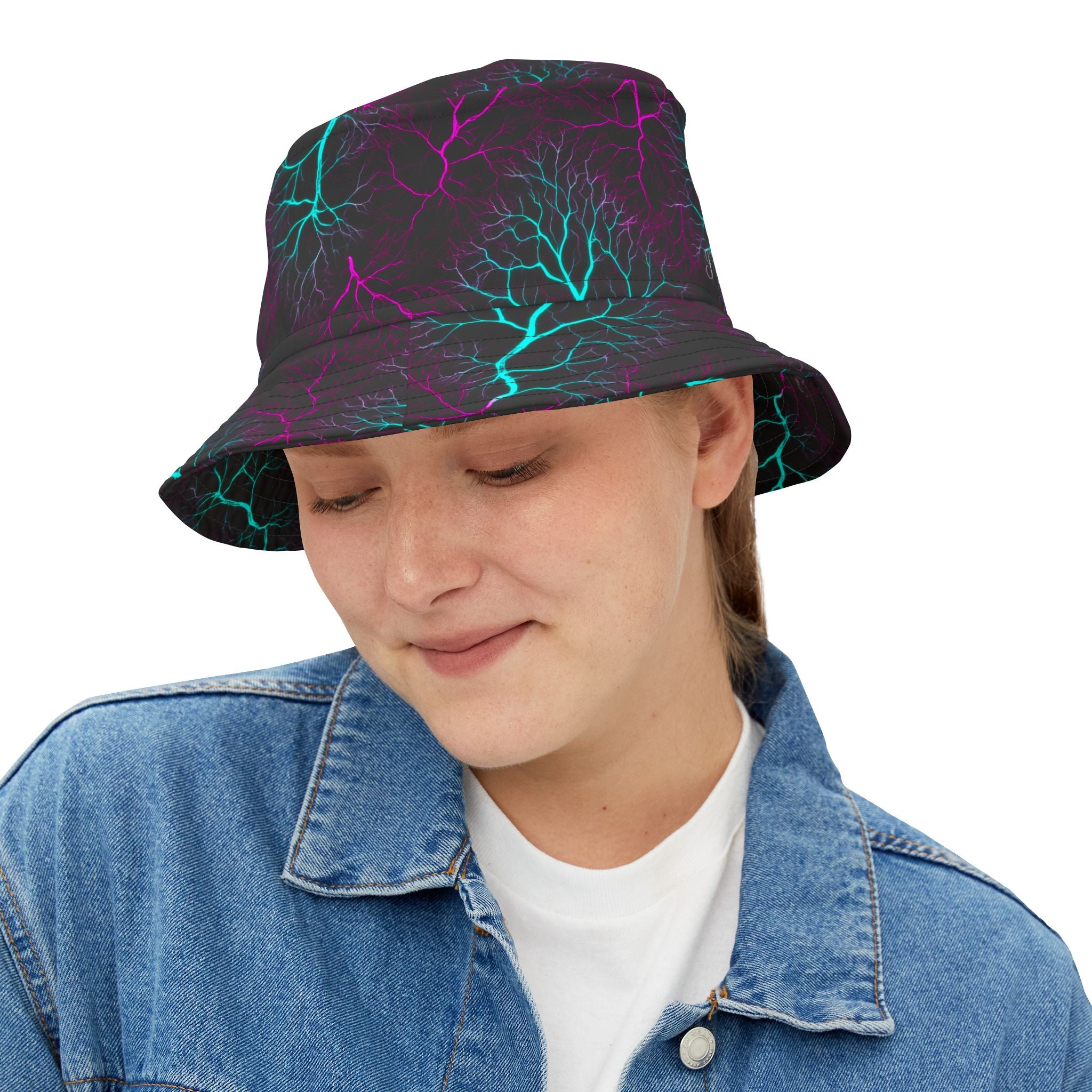 "All-Over Print" Neon Lightning Bucket Hat