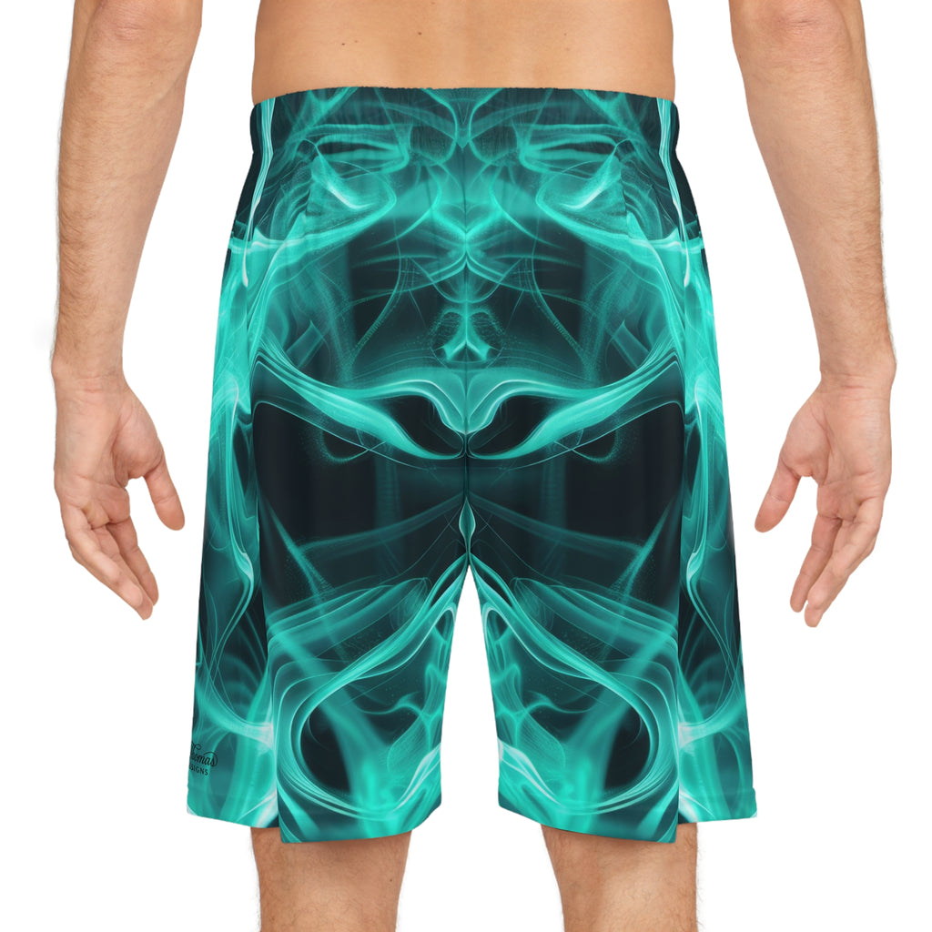 "All-Over Print" Teal Flame Basketball Shorts