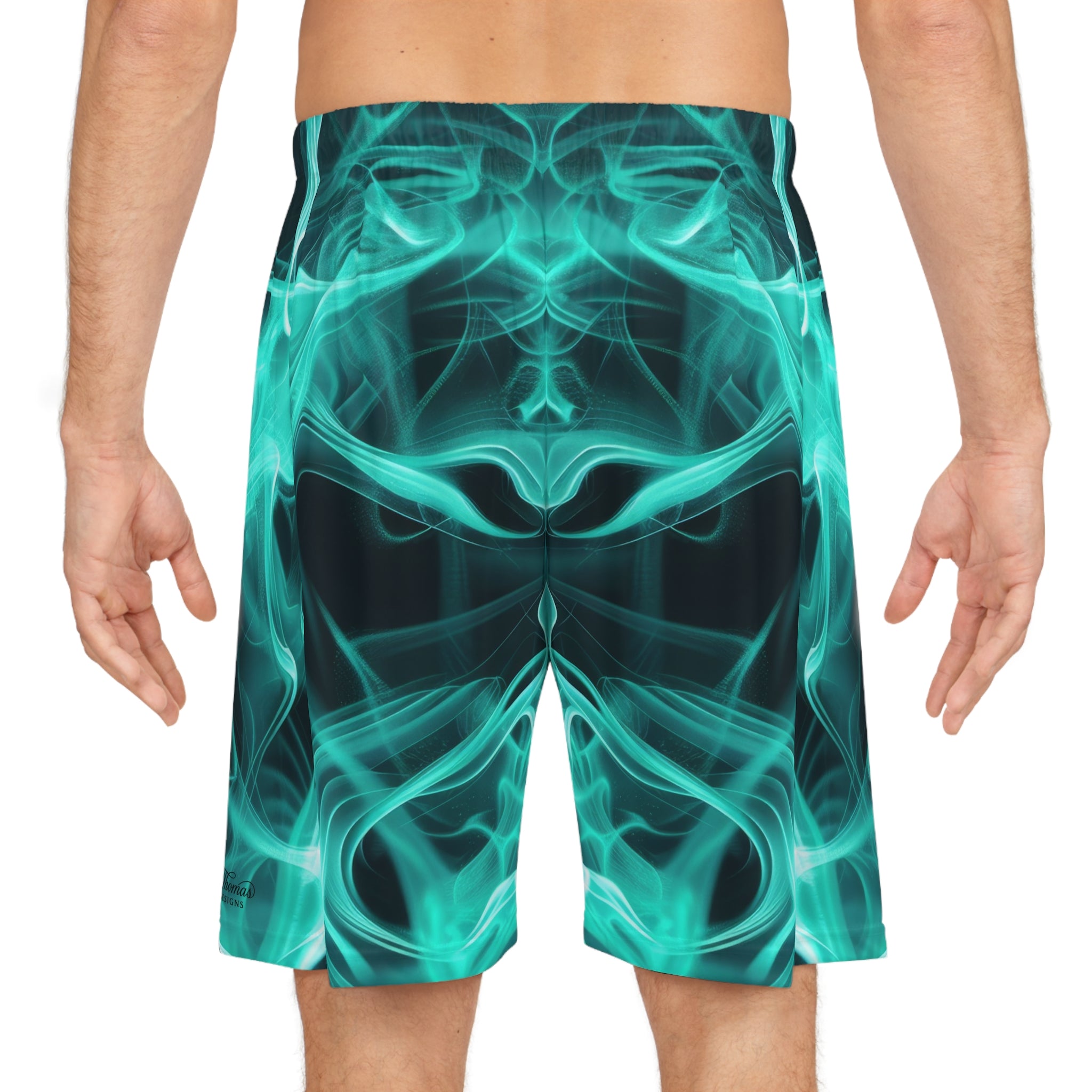 "All-Over Print" Teal Flame Basketball Shorts