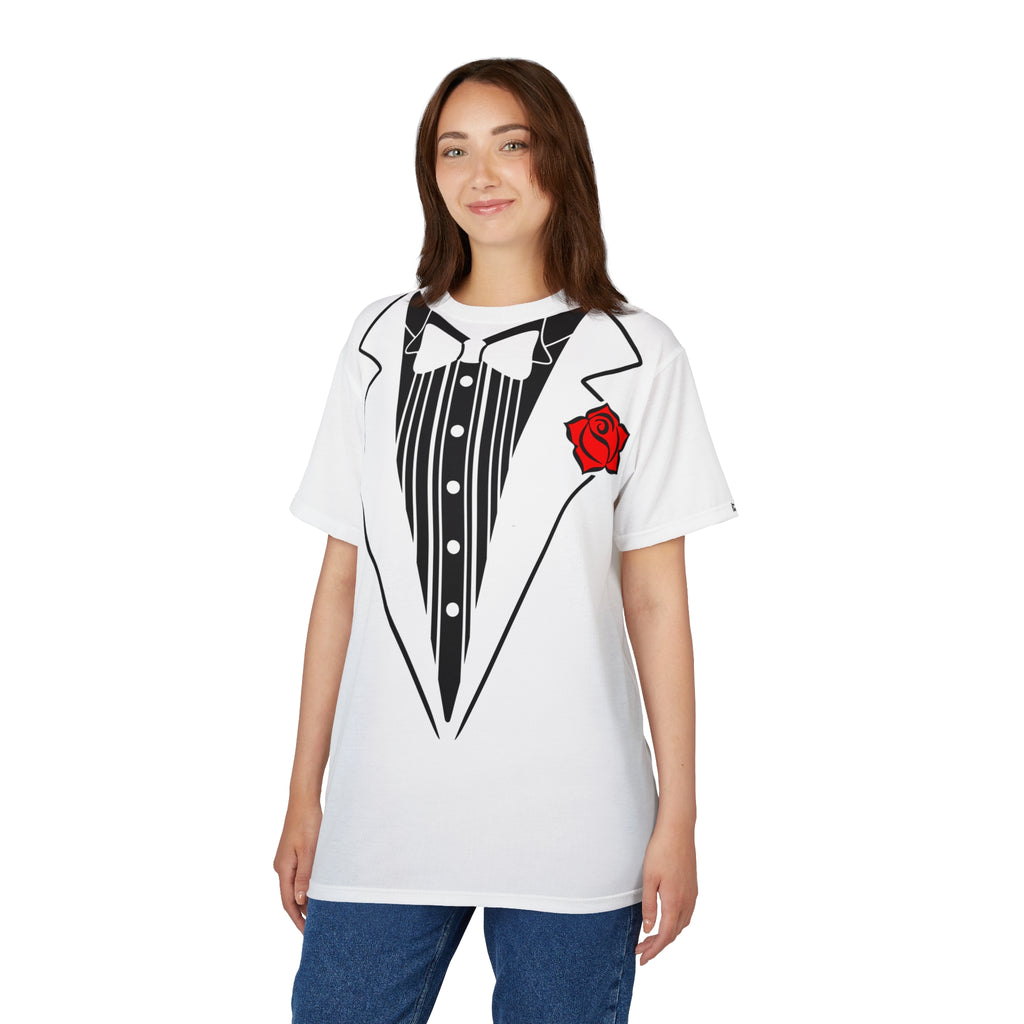 "All-Over Print" White Tux T-Shirt