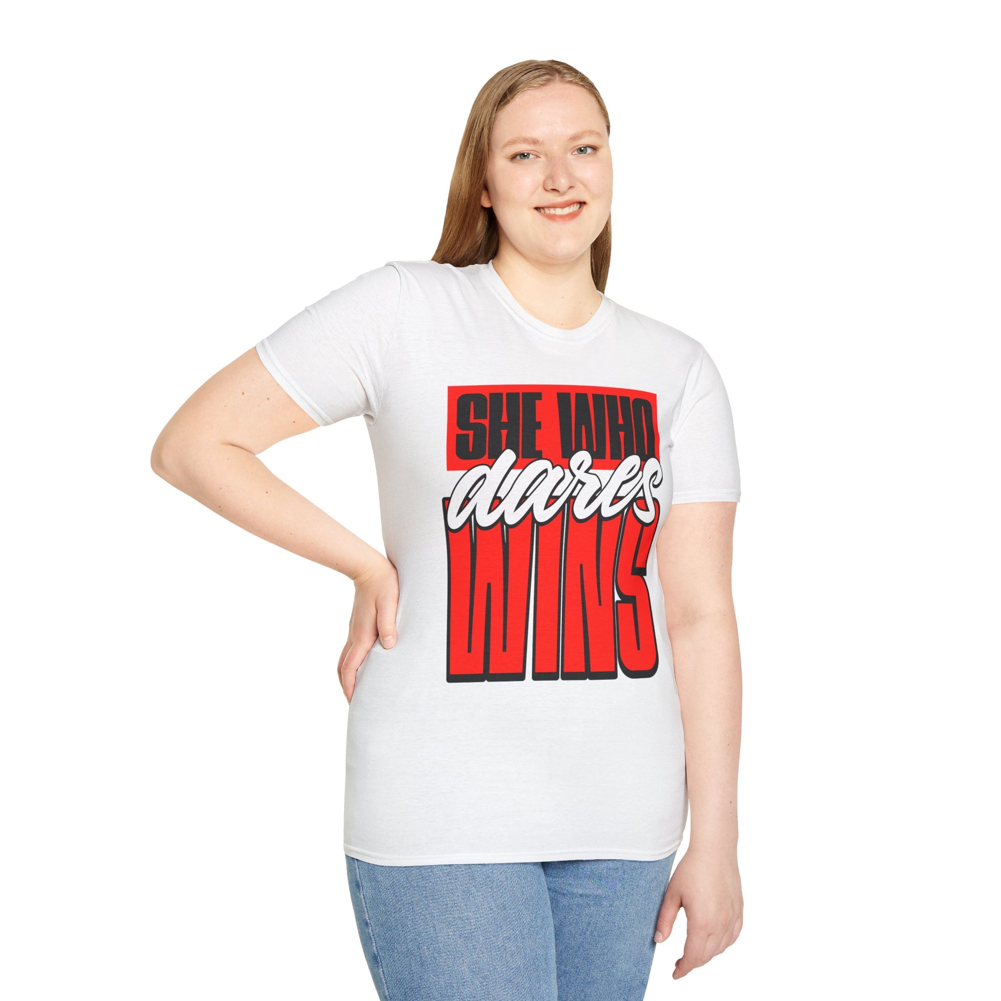 "She Who Dares Wins" - "moti-Voice-tion Wear" T-Shirt