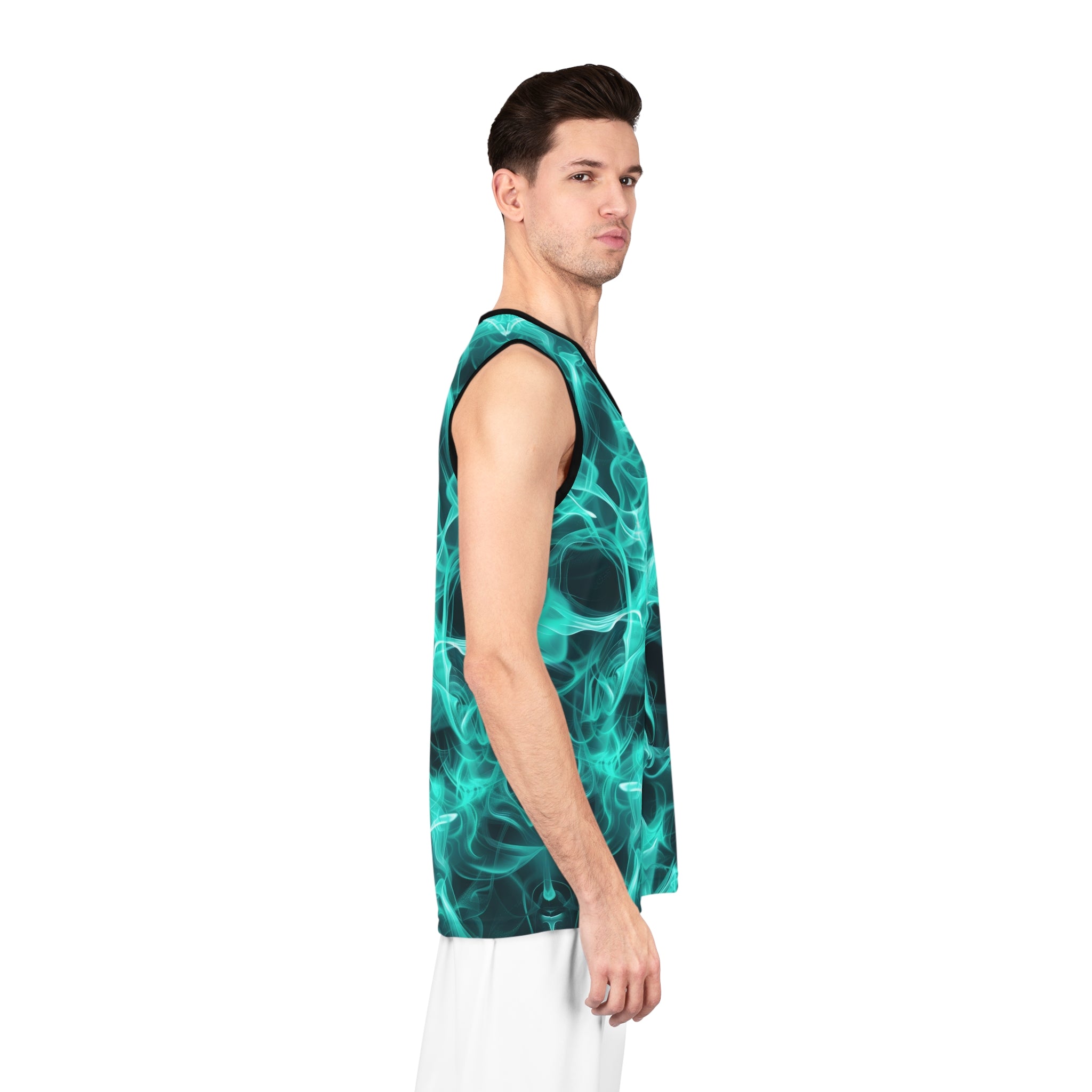 "All-Over Print" Teal Flame Basketball Jersey