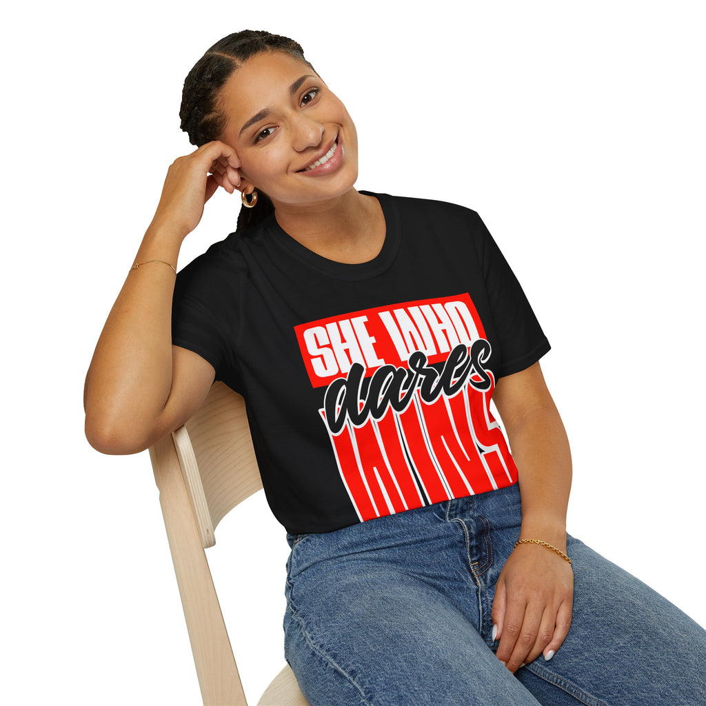 "She Who Dares Wins" - "moti-Voice-tion Wear" T-Shirt