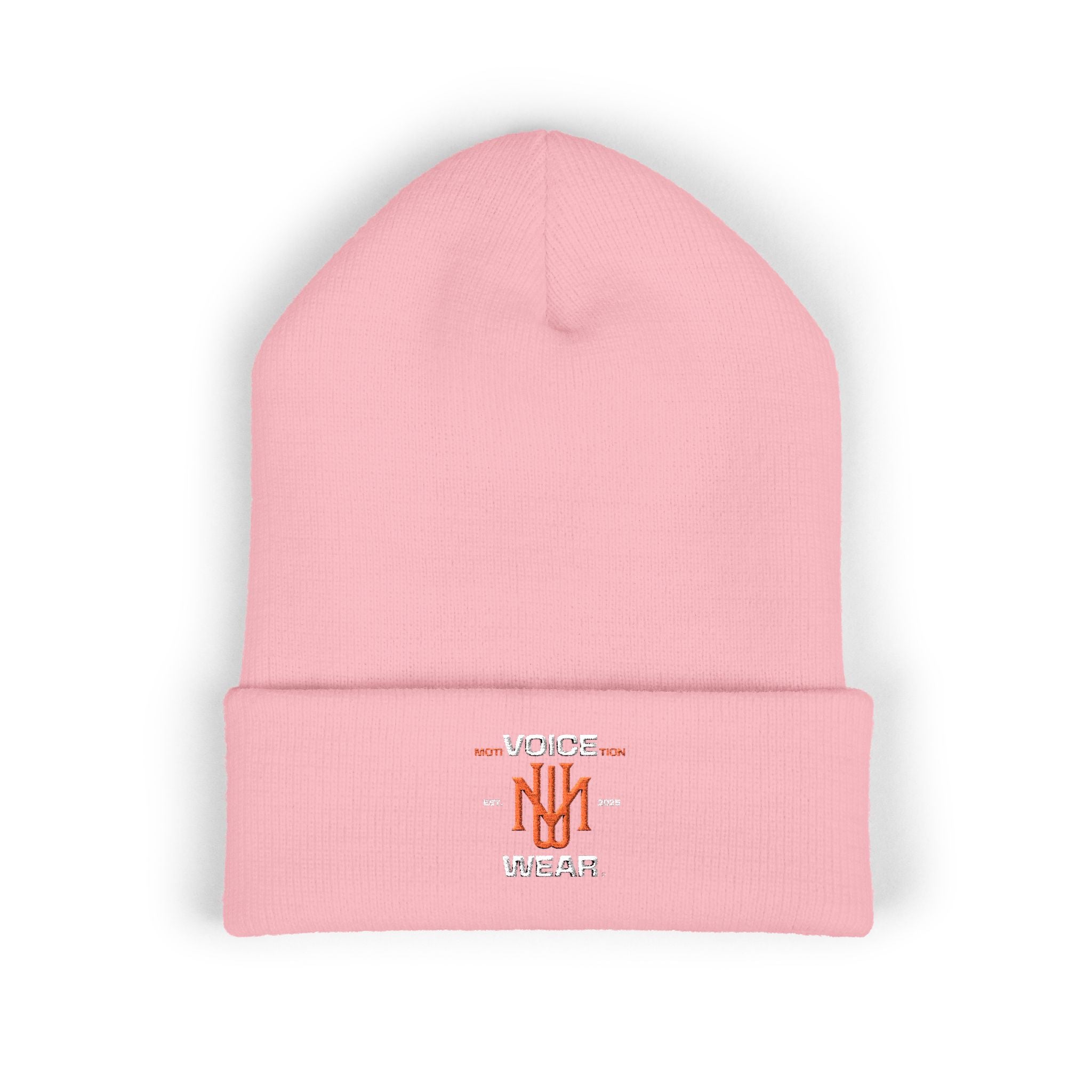 Embroidered "moti-Voice-tion Wear" Cuffed Beanie