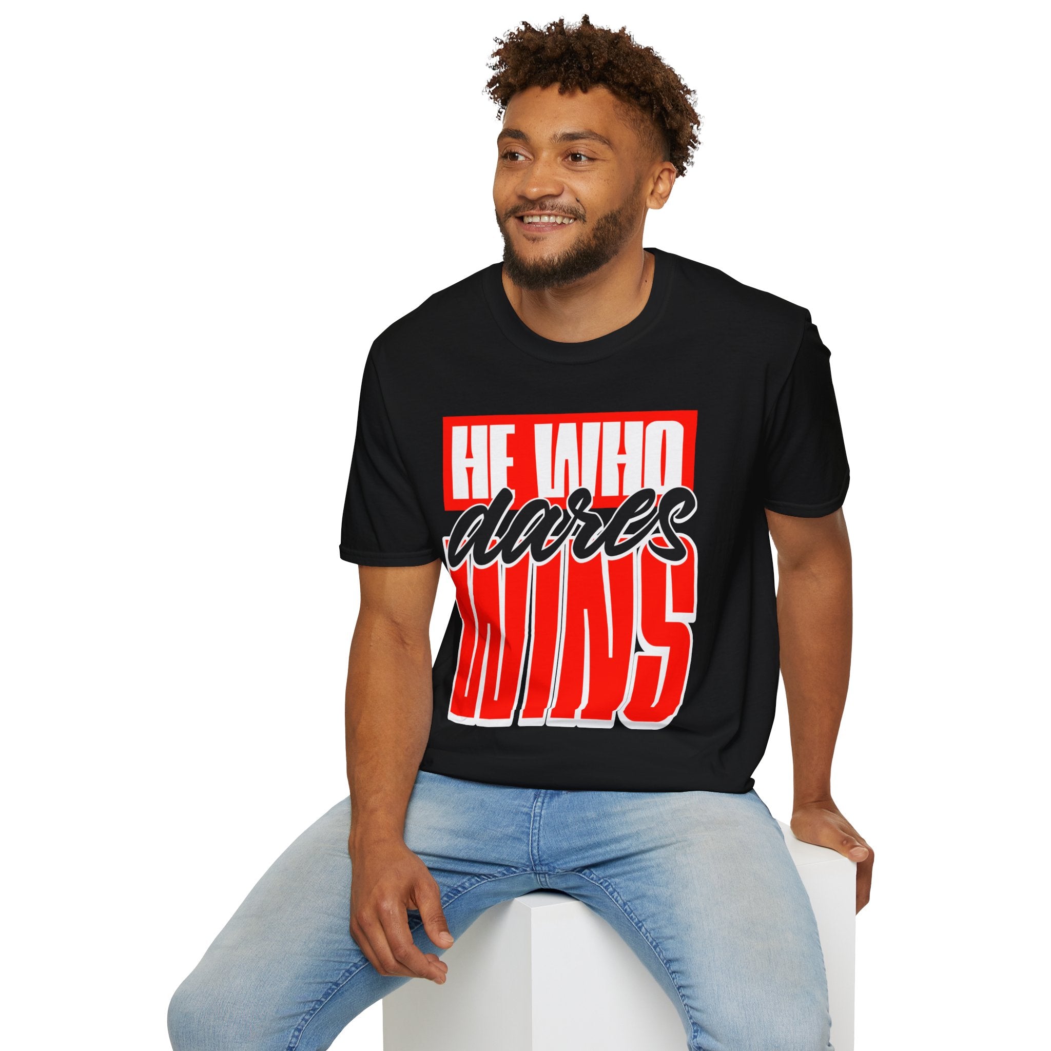 "He Who Dares Wins" - "moti-Voice-tion Wear" T-Shirt