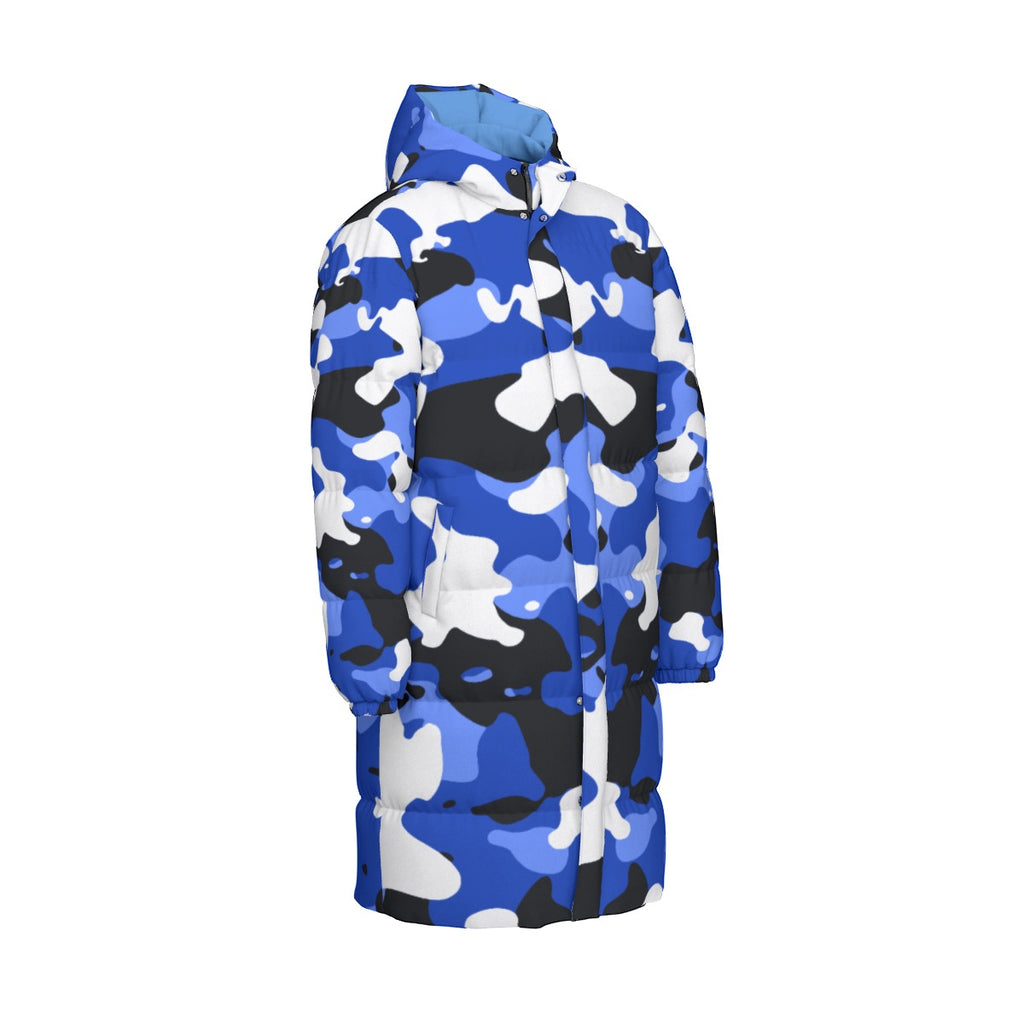 "All Over Print" Blue Unisex Long Down Jacket