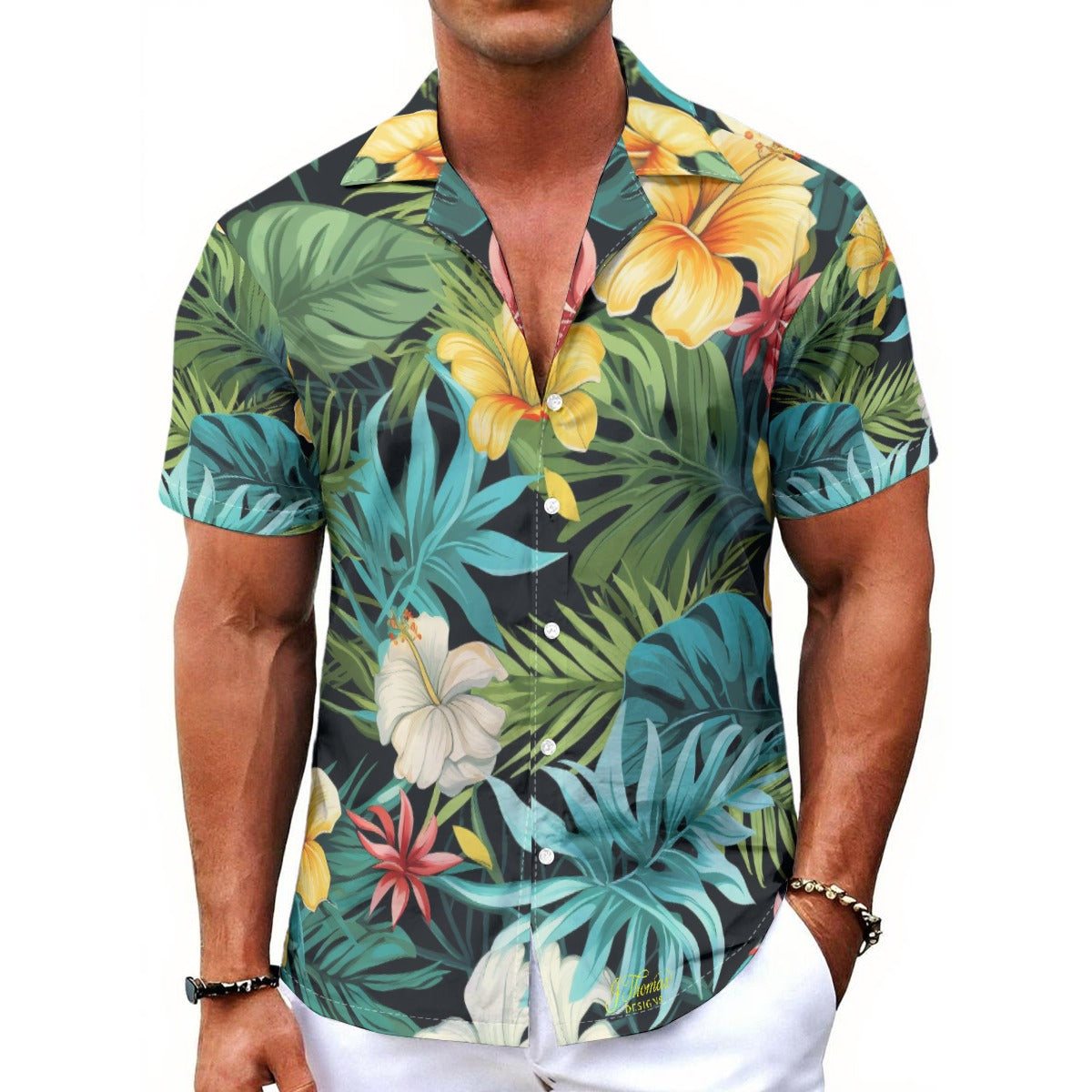 "All Over Print" Men's Hawaiian Shirt With Button Closure