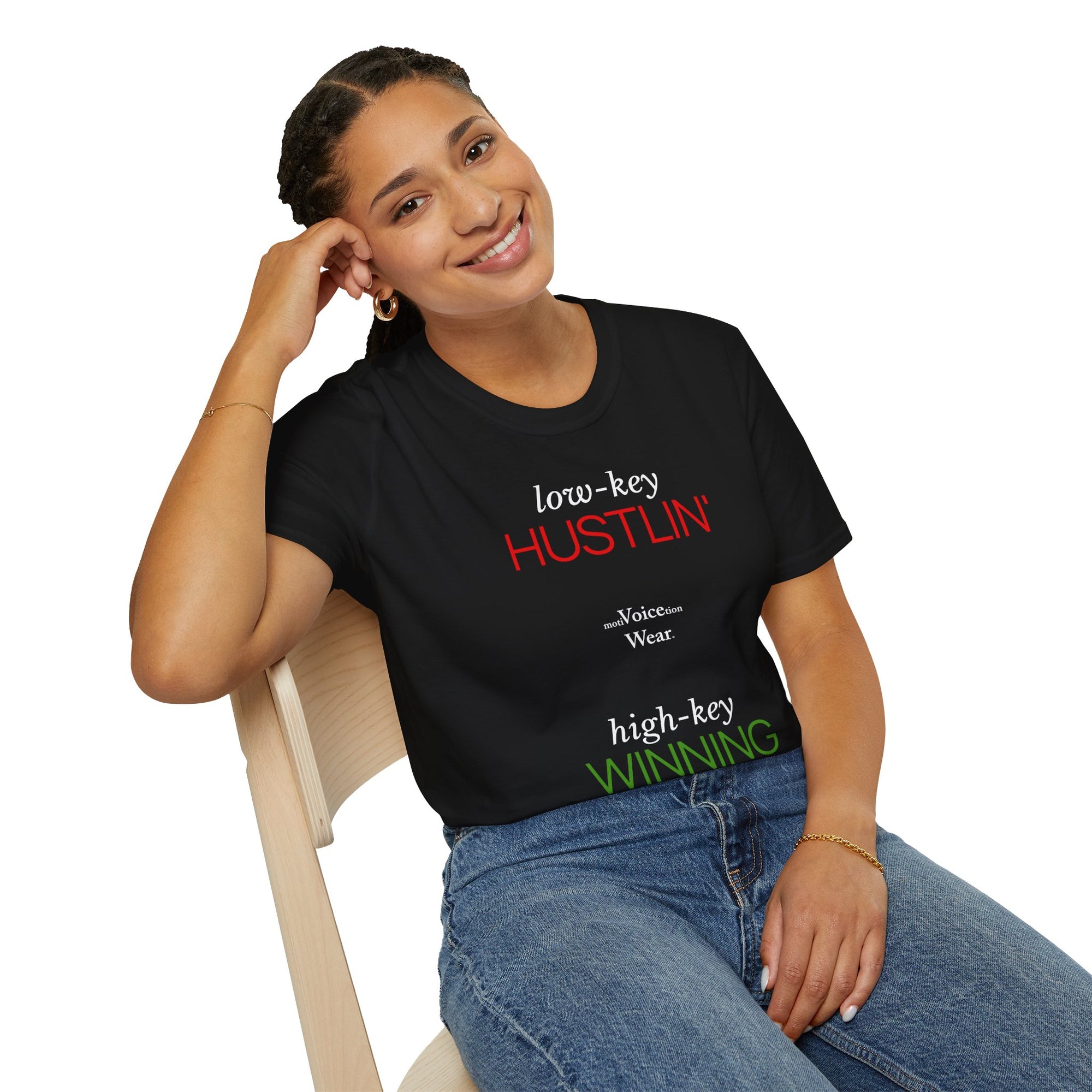 "Low-Key Hustlin'" - "moti-Voice-tion Wear" T-Shirt