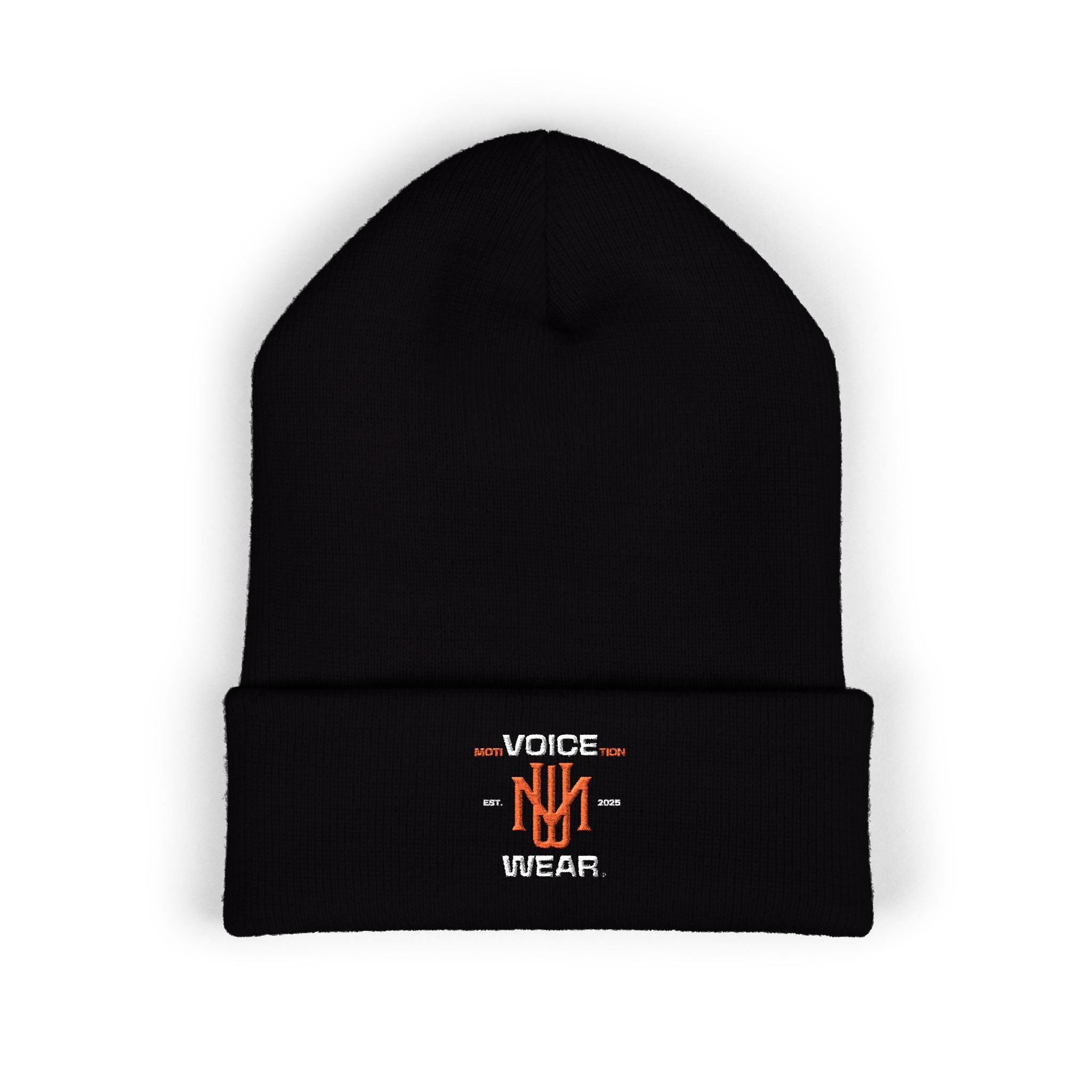 Embroidered "moti-Voice-tion Wear" Cuffed Beanie