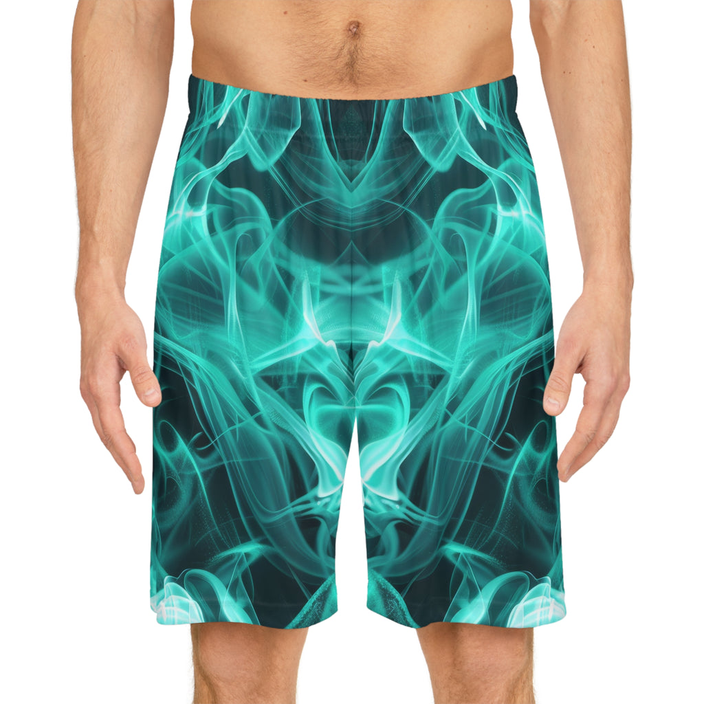 "All-Over Print" Teal Flame Basketball Shorts