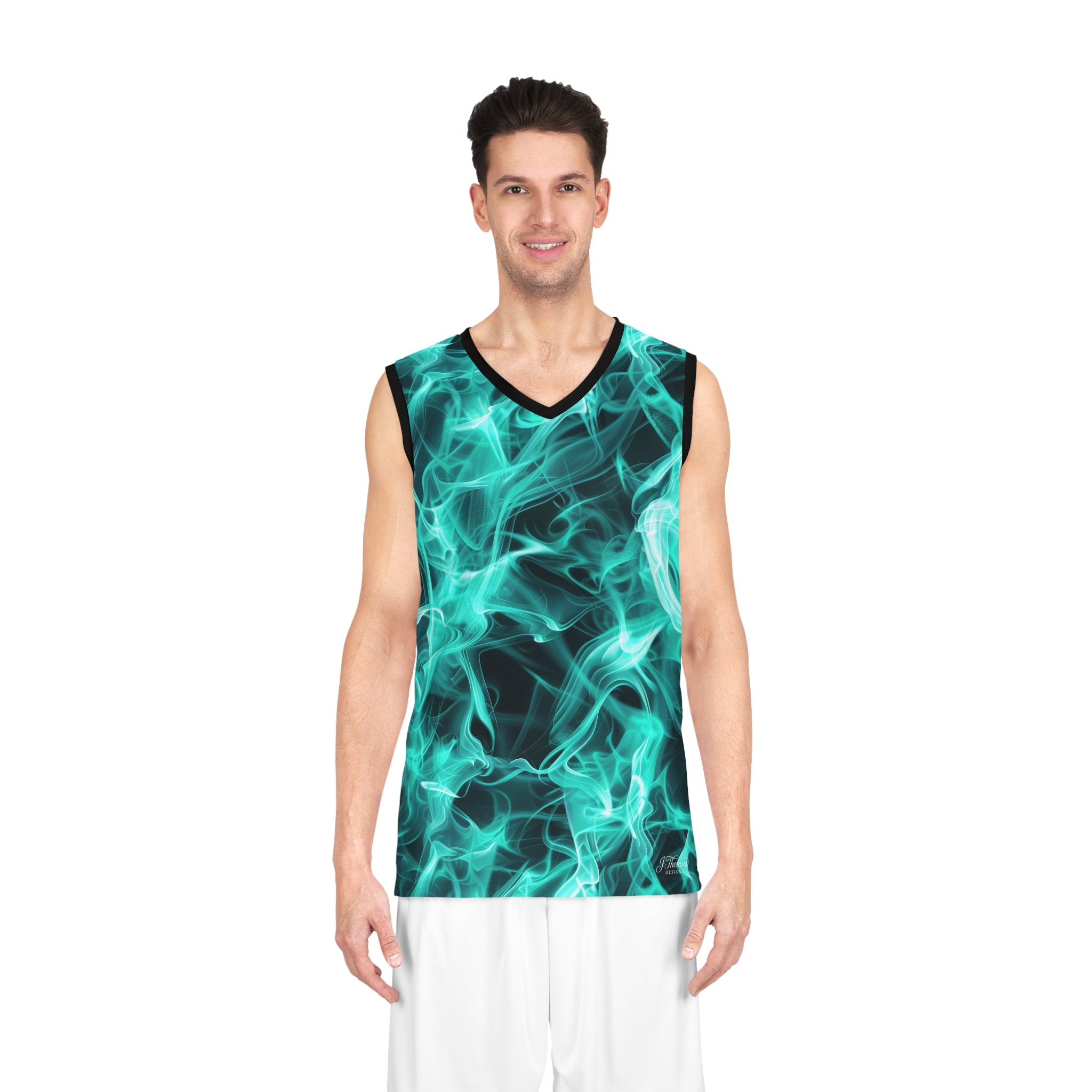"All-Over Print" Teal Flame Basketball Jersey