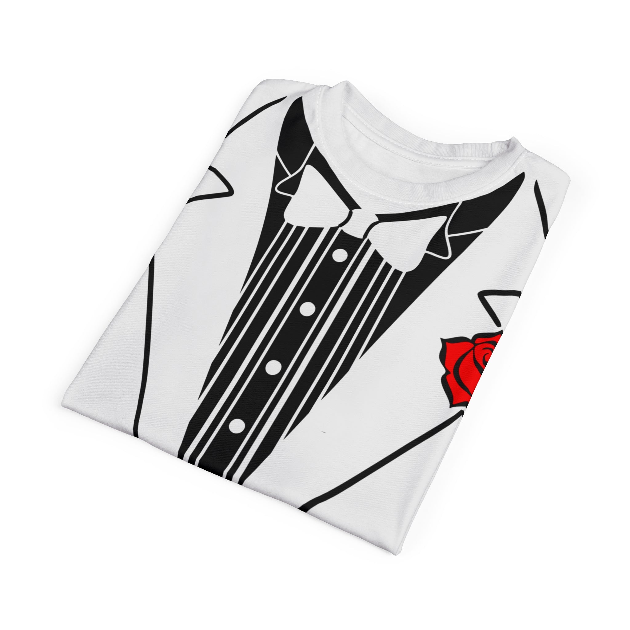 "All-Over Print" White Tux T-Shirt