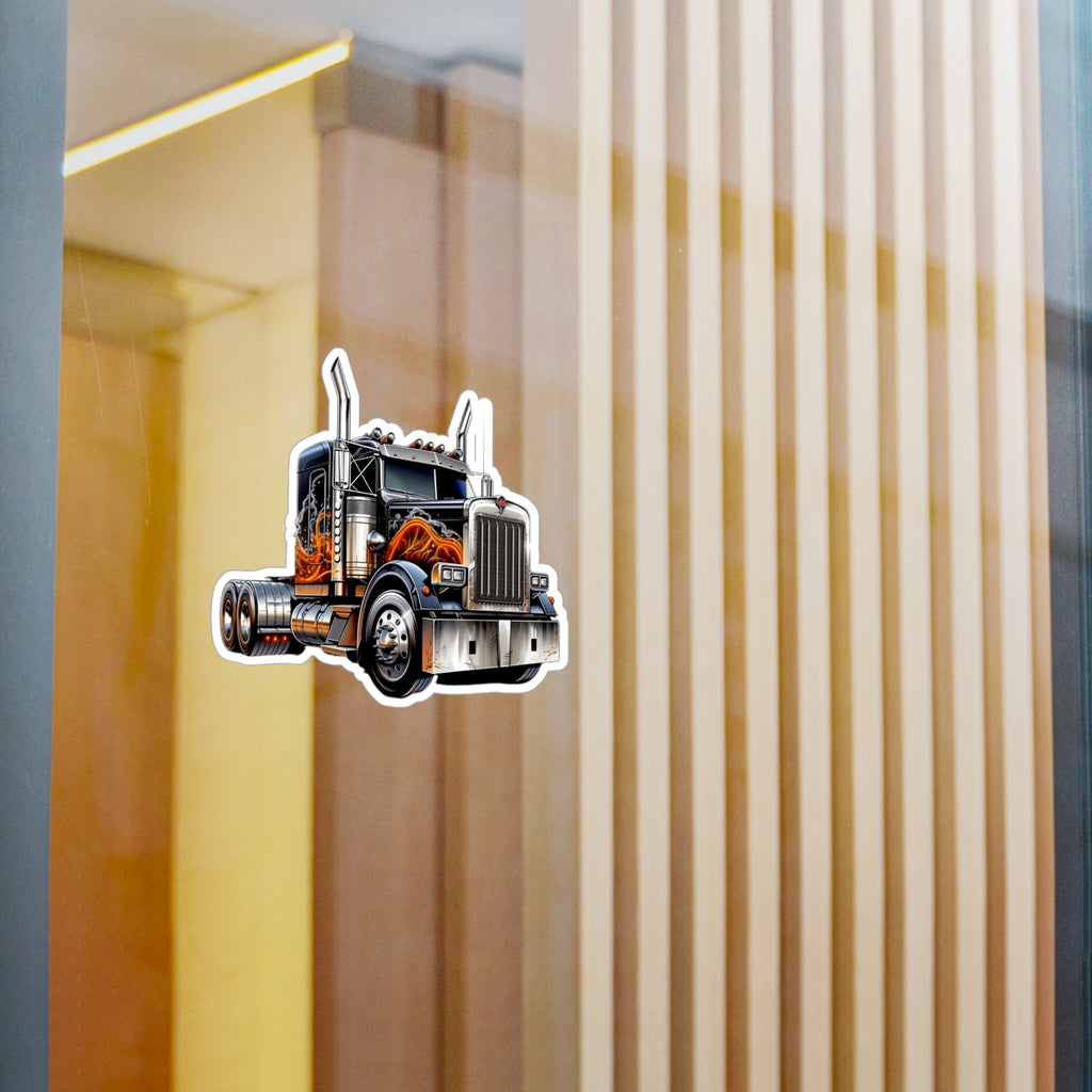 Semi Truck With Flames Vinyl Decal