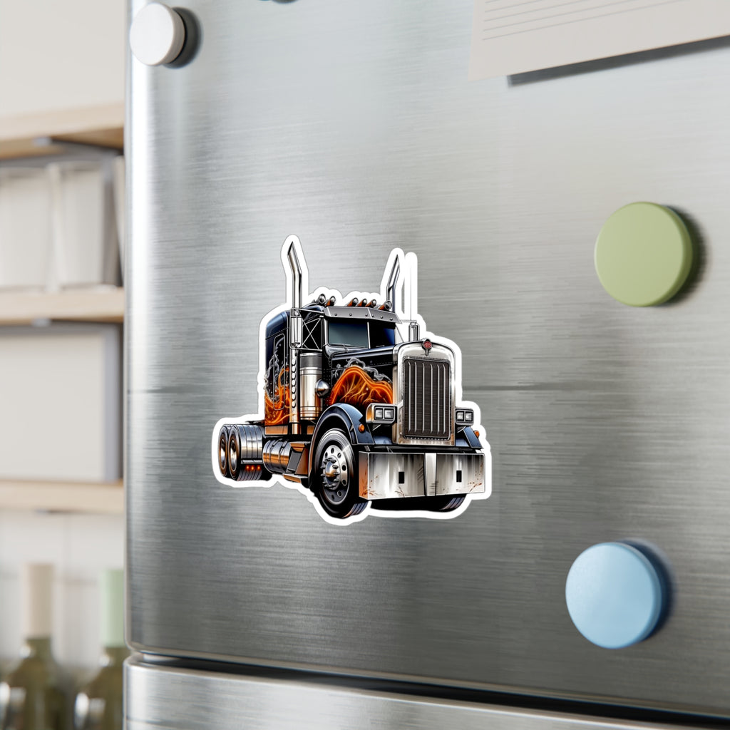 Semi Truck With Flames Vinyl Decal
